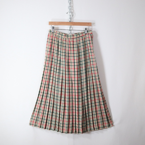 Vintage Dresses & Skirts - ❌SOLD❌vintage 90s pleated plaid wool midi skirt 10